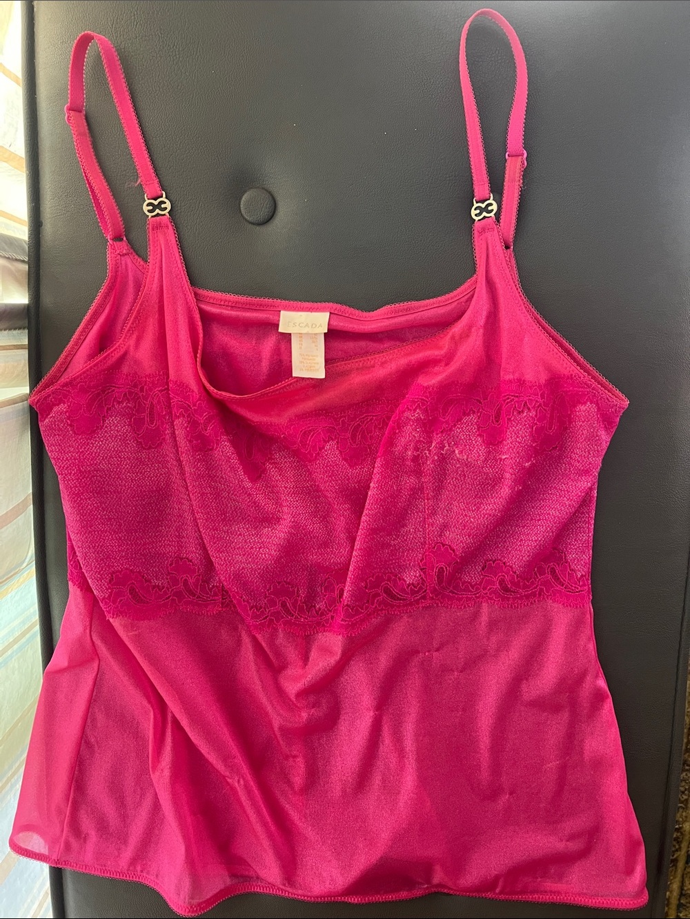 Escada Hot Pink Sheer Lace Cami Tank Top